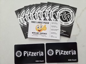 Tony Pepperoni Pizzeria gift certificates worth $100 each