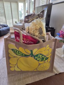 Trader Joe's Bag full of goodies.